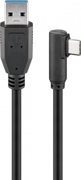 Câble USB-C vers USB A 3.0, prise USB 3.0 type A vers prise USB-C, prise USB-C 90 °, câble de synchronisation et de charge, noir