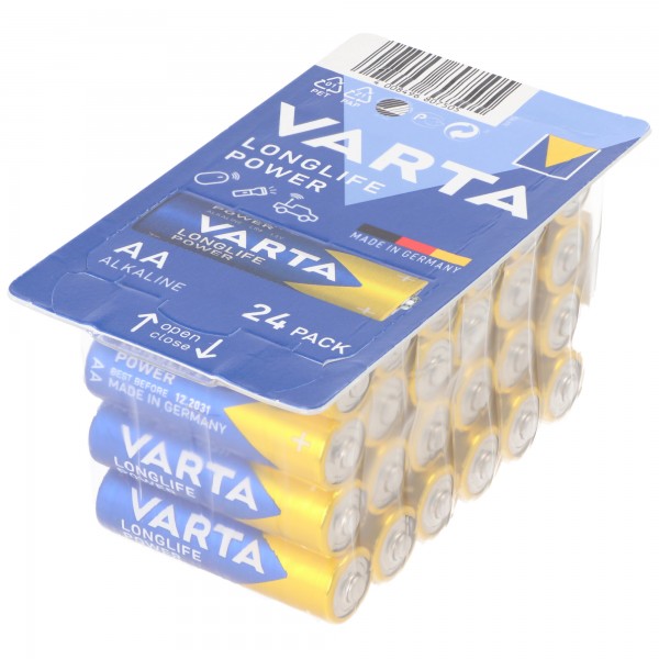 Pile alcaline Varta, Mignon, AA, LR06, alimentation longue durée 1,5 V, boîte de vente au détail (paquet de 24)