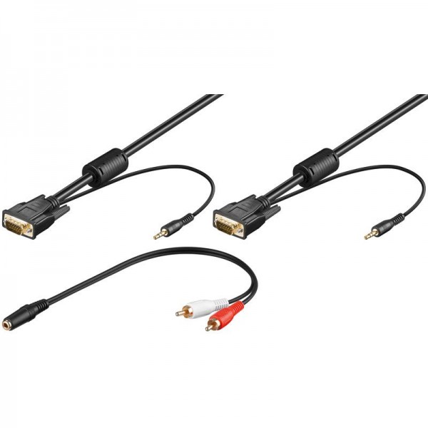 Câble moniteur Full HD SVGA + audio 15 broches Fiche HD> 15 pol. Prise HD + audio 3,5 mm