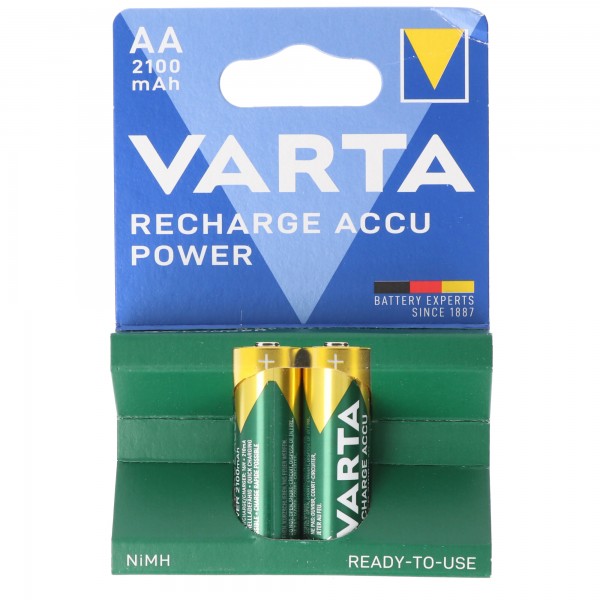 Batterie Varta NiMH, Mignon, AA, HR06, 1,2 V/2100 mAh Accu Power, préchargée, blister de vente au détail (paquet de 2)