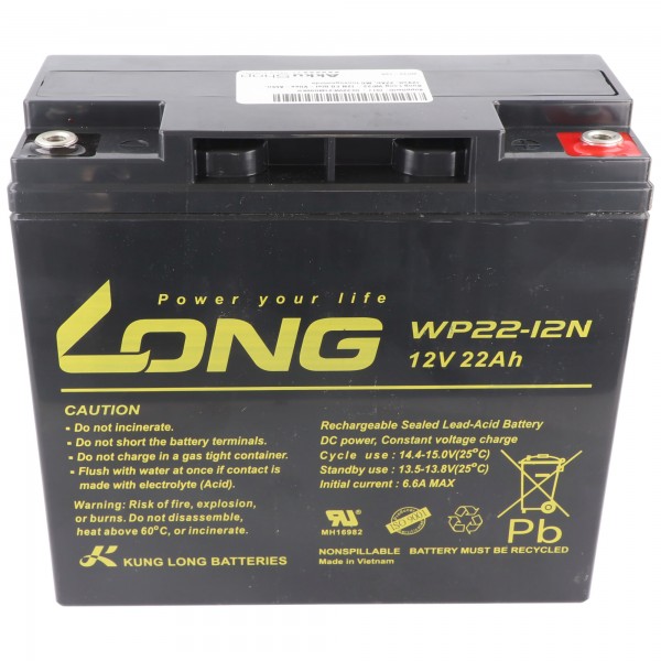 Batterie plomb-polaire Kung Long WP22-12N F8, 12V, 22Ah, filetage interne M6