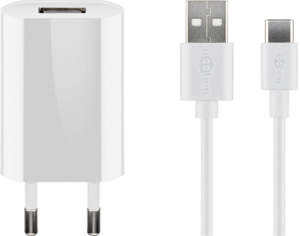 Kit de charge Goobay USB-C™ 1 A - bloc d'alimentation avec câble Type-C™ 1 m (blanc)