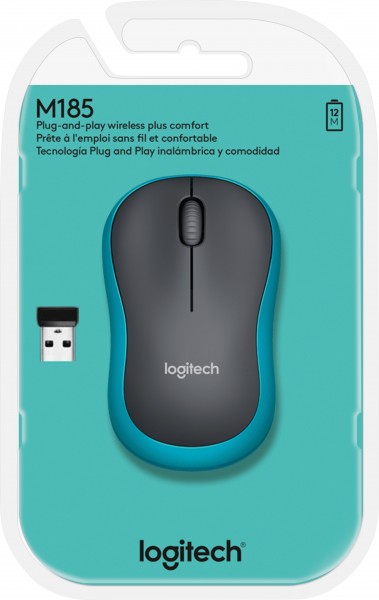 Logitech Mouse M185, sans fil, optique bleue, 1000 dpi, 3 boutons, vente au détail
