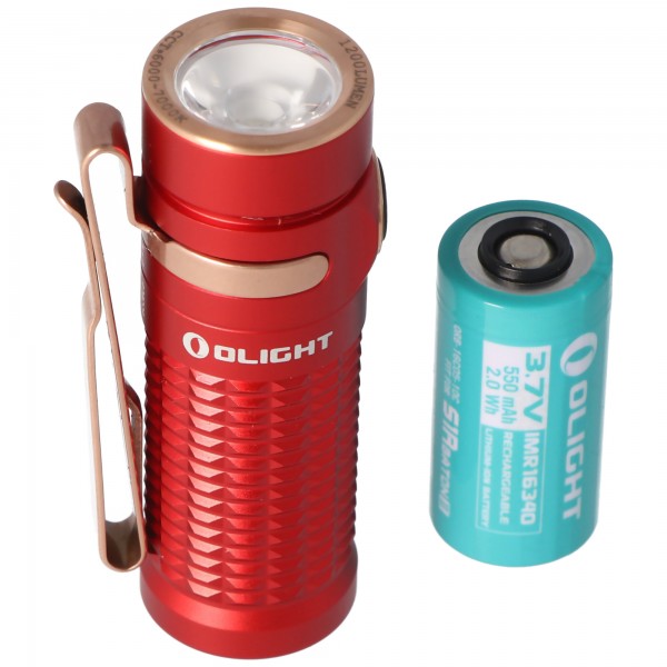 Olight Baton 3 Premium Edition, lampe de poche LED Baton 3 avec étui de chargement rouge, chargement sans fil, y compris batterie et étui de chargement rouge Baton 3