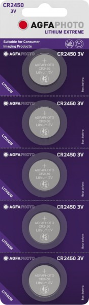 Batterie Agfaphoto au lithium, pile bouton, CR2450, 3 V extrême, blister de vente au détail (paquet de 5)