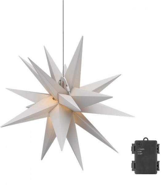 Étoile de Noël Goobay LED 3D, Ø 56 cm, à piles - étoile d'extérieur avec minuterie et 18 points, blanc chaud (3000 K), en plastique résistant aux intempéries (IP44), câble de 2 m