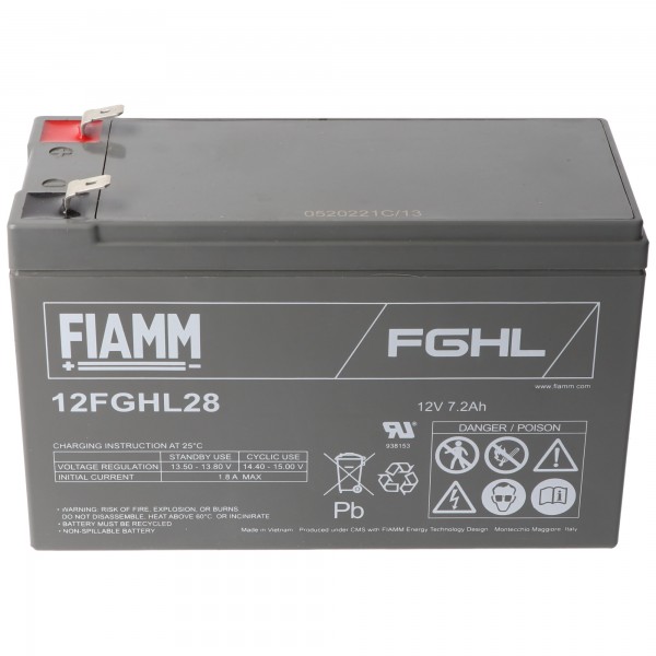 Batterie au plomb Fiamm 12FGHL28 12 Volts 7200mAh avec contacts Faston 6.3mm