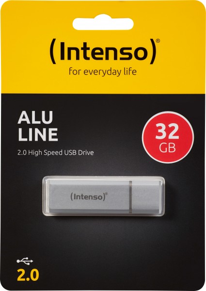 Intenso Clé USB 2.0 32 Go, Alu Line, argent (R) 28 Mo/s, (W) 6,5 Mo/s, blister de vente au détail