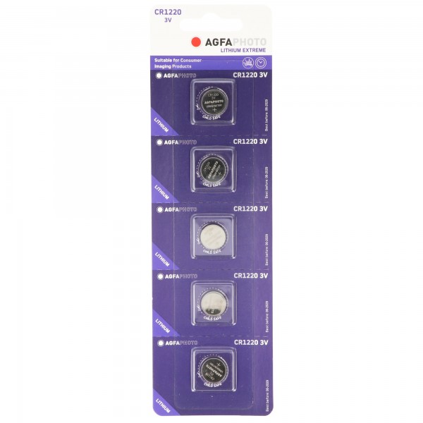 Agfaphoto Batterie au lithium, pile bouton, CR1220, 3 V extrême, blister de vente au détail (paquet de 5)