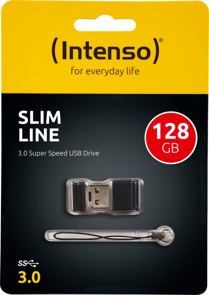 Intenso Clé USB 3.0 128 Go, Slim Line, noir type A, (R) 100 Mo/s, blister de vente au détail