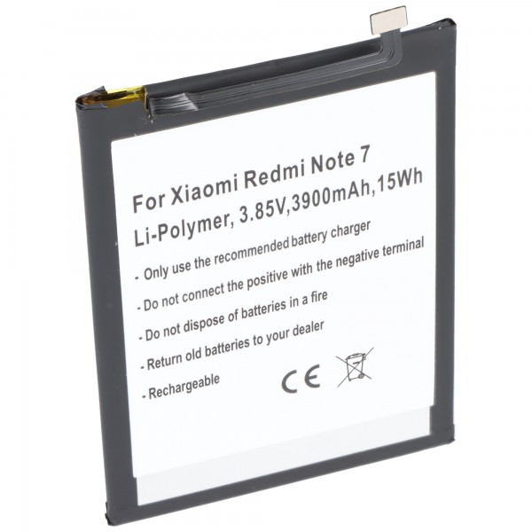 Batterie adaptée pour Xiaomi Redmi Note 7, Li-Polymer, 3.85V, 3900mAh, 15Wh, intégrée, sans outils