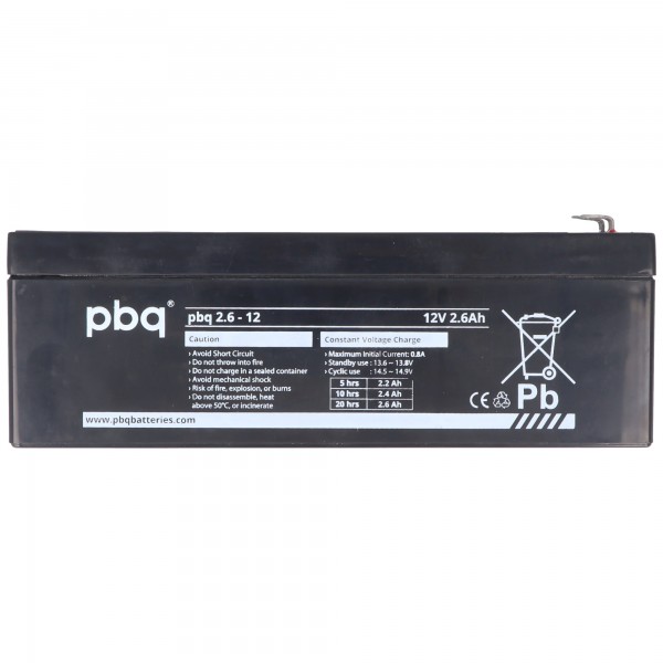 Batterie au plomb PBQ 2.6-12V, 12 V 2.6Ah, dimensions 178x34x61mm