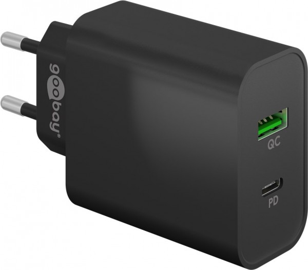 Goobay double chargeur rapide USB PD/QC (45 W) noir - adaptateur de charge avec 1x connexion USB-C™ (Power Delivery) et 1x connexion USB-A (Quick Charge 3.0)