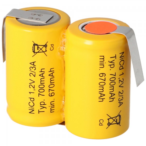 Batterie 2 / KR-600AE 2/3 Une batterie Cadnica NICD 2,4 V avec une cosse à souder en forme de U (pas d'origine Sanyo)