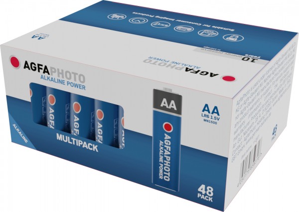 Pile alcaline Agfaphoto, Mignon, AA, LR06, alimentation 1,5 V, boîte de vente au détail (paquet de 48)