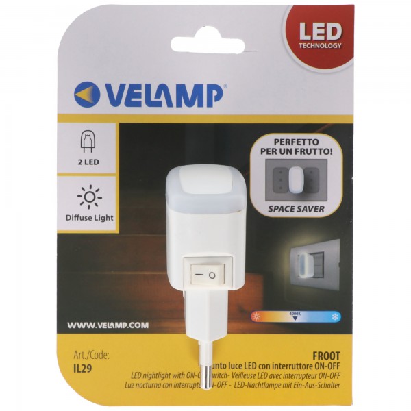 Velamp FROOT : Veilleuse LED avec interrupteur ON/OFF. Blanc