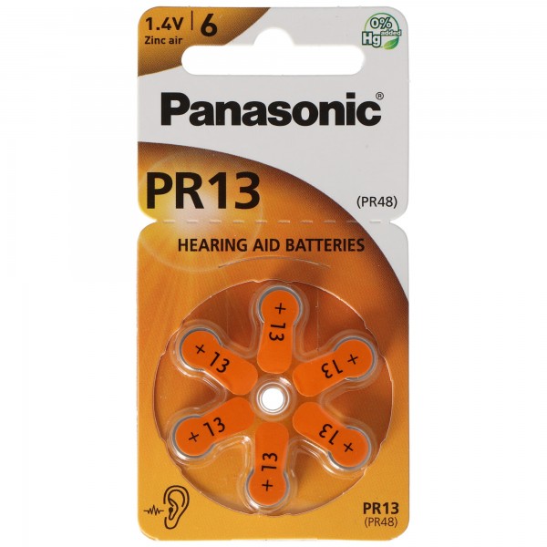 Panasonic PR13 Piles auditives PR-13 / 6LB, Piles auditives 13 Zinc Air 6er Wheel