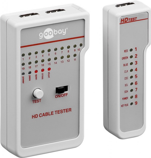 Testeur de câble Goobay HD - 1x testeur de câble avec 2x prises HDMI™ (type A) > 1x testeur de câble avec 1x prise HDMI™ (type A)