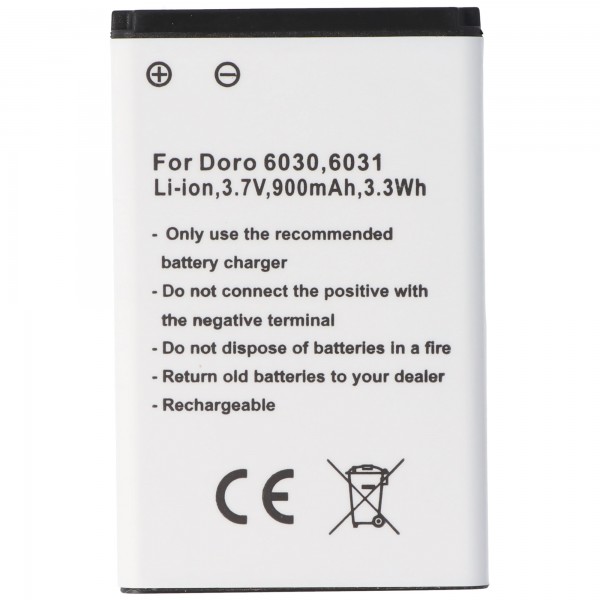 Batterie pour Doro 6030, 6031, Li-ion, 3.7V, 900mAh, 3.3Wh