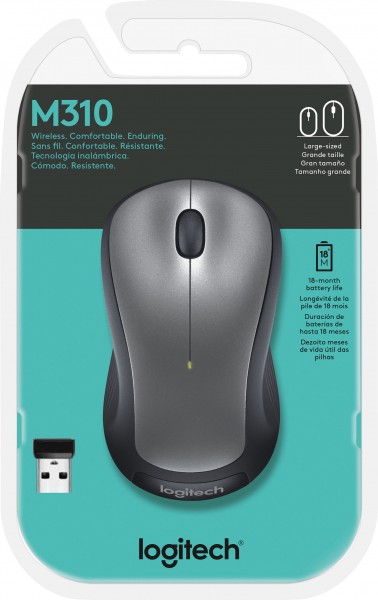 Logitech Mouse M310, sans fil, optique argent, 1000 dpi, 3 boutons, vente au détail
