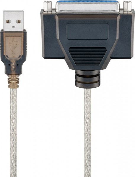Câble d'imprimante USB Goobay, transparent - Fiche USB 2.0 (type A) > Prise D-SUB/IEEE 1284 (25 broches)