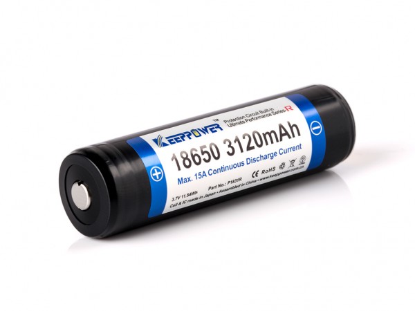 Keeppower R 18650 3120mAh 3.6V - Batterie Li-Ion de 3,7V protégée (pôle positif augmenté)