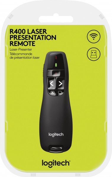 Logitech Presenter R400, sans fil, laser noir, 6 boutons, pile 2x AAA incluse, vente au détail
