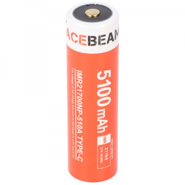 Batterie Li-ion AceBeam 21700 avec fort courant de décharge max. 5100mAh USB-C 20A, 77.8 x 21.37mm
