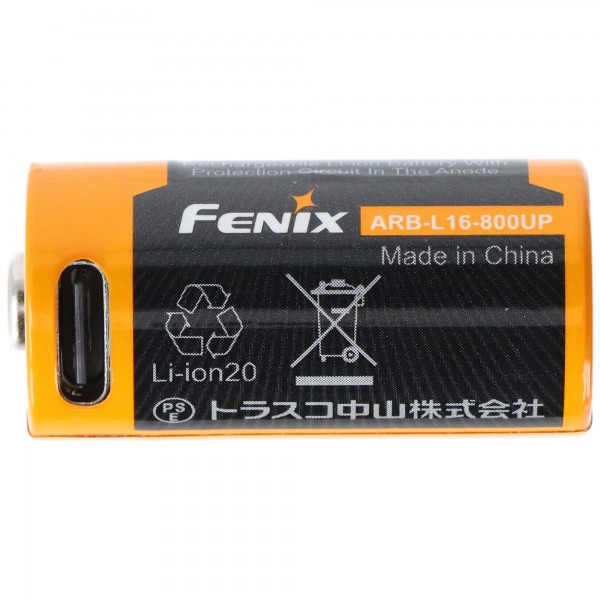 Batterie Li-Ion protégée Fenix ARB-L16-800UP 16340 RC123A, 800mAh, avec prise de charge USB-C