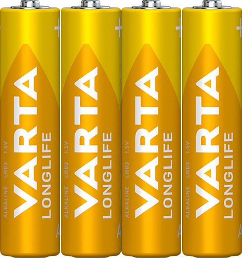 Piles alcalines Varta, Micro, AAA, LR03, 1,5 V longue durée, film rétractable (paquet de 4)