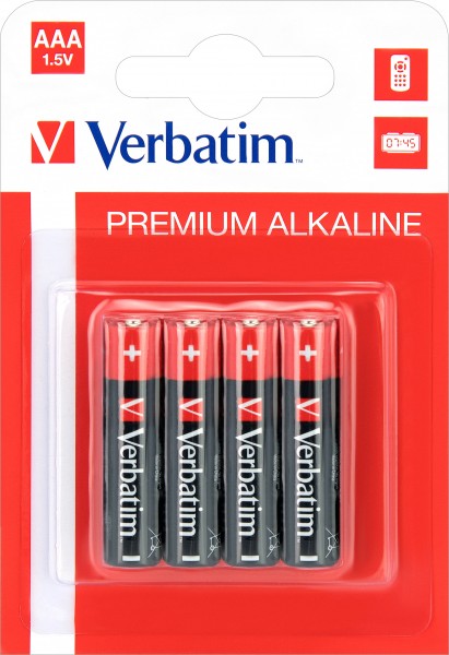 Pile alcaline Verbatim, micro, AAA, LR03, 1,5 V Premium, blister de vente au détail (paquet de 4)