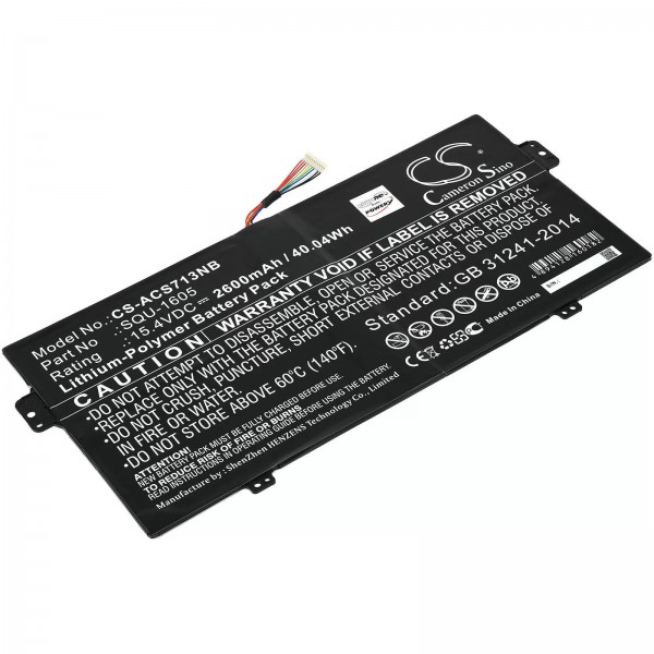 Batterie pour ordinateur portable Acer Swift 7 SF713-51-M8MF, Spin 7 SP714-51-M339, type SQU-1605 et autres - 15,4V - 2600 mAh