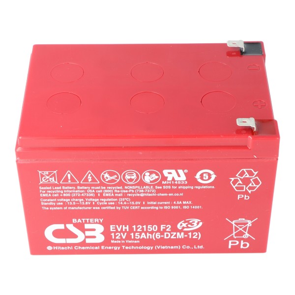 CSB-EVH12150X3 Batterie plomb-acide 12V AGM 15 Ah, 151x98x101,8mm faston 6,3mm cycles + veille