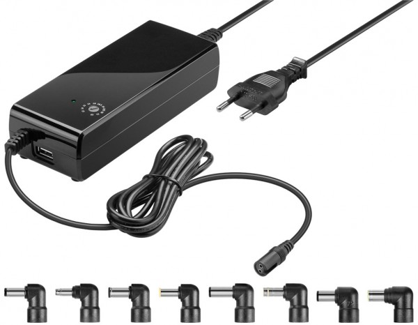 Bloc d'alimentation pour ordinateur portable Goobay 90 W - avec 1 adaptateur USB et 8 adaptateurs CC ; 12V - 22V jusqu'à 4A max.