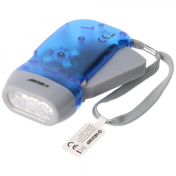 Velamp GRAM : lampe de poche à dynamo 3 LED. bleu et jaune.