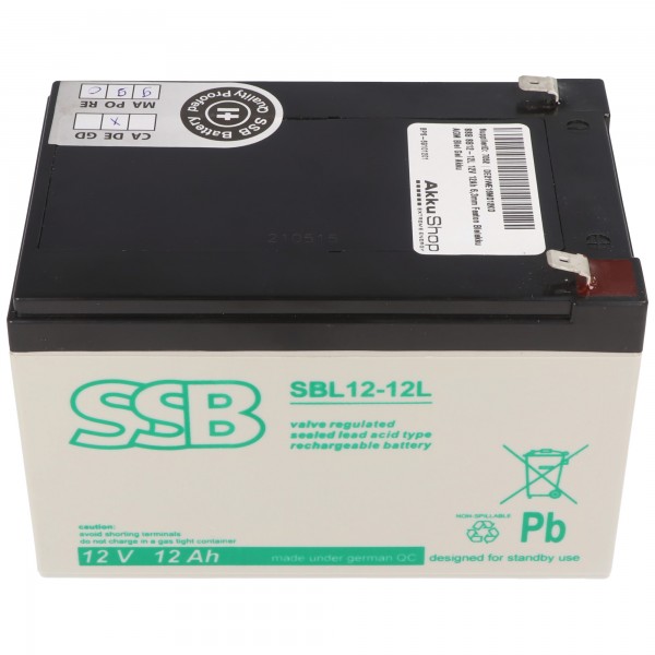Batterie plomb Faston SSB SB12-12L 12V 12Ah 6.3mm Batterie plomb gel AGM