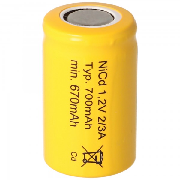 Sanyo KR-600AE 1.2V, 600mAh NiCd batterie 2 / 3A 29x17mm
