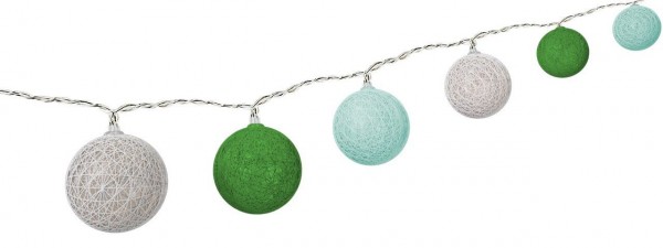 Boules de coton Goobay 10er LED colorées vertes, à piles - Décorations d'éclairage tendance pour l'intérieur