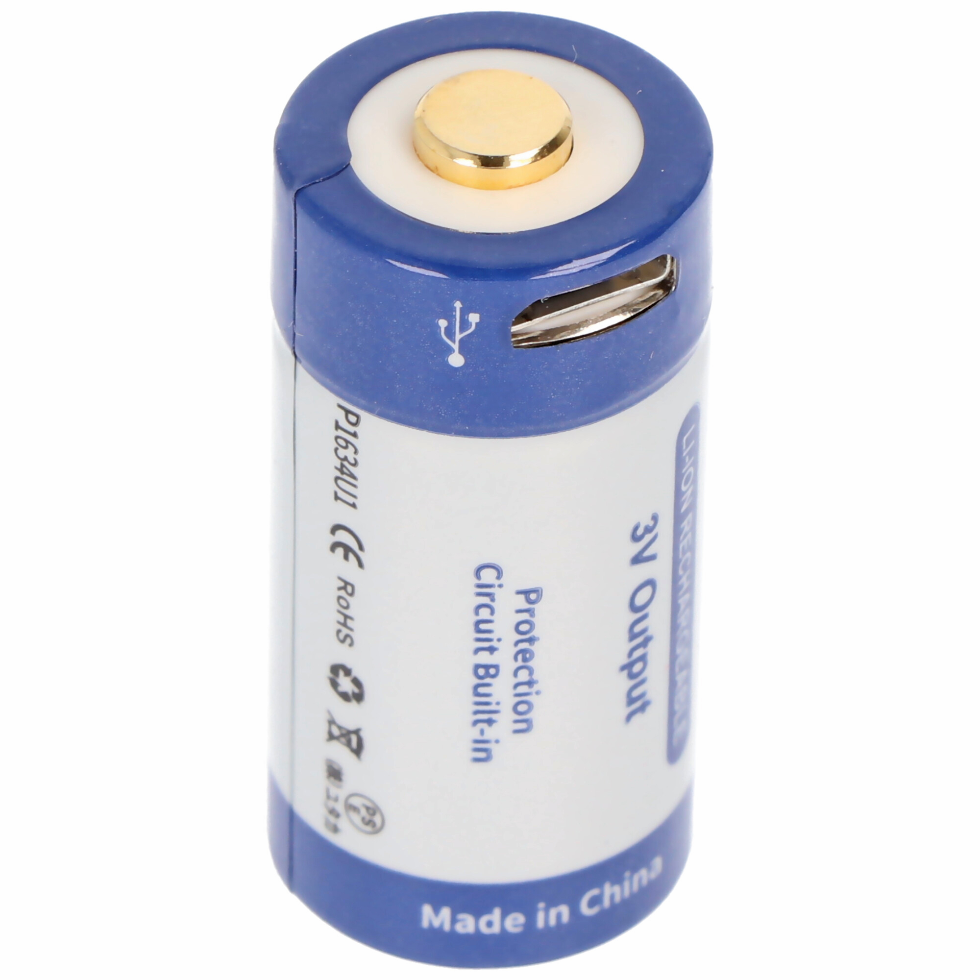 Batterie lithium-ion RCR123A 3V 880mAh 1.5A 16340, rechargeable uniquement  via micro USB, Li-ion 16340, Batteries par taille, Batteries