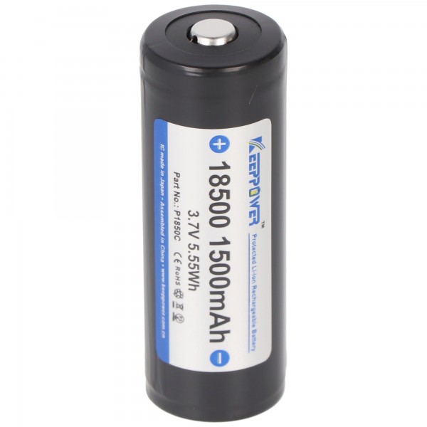 Keeppower 18500 - Batterie Li-ion protégée contre les batteries 1500VhA, 3,6V - 3,7V