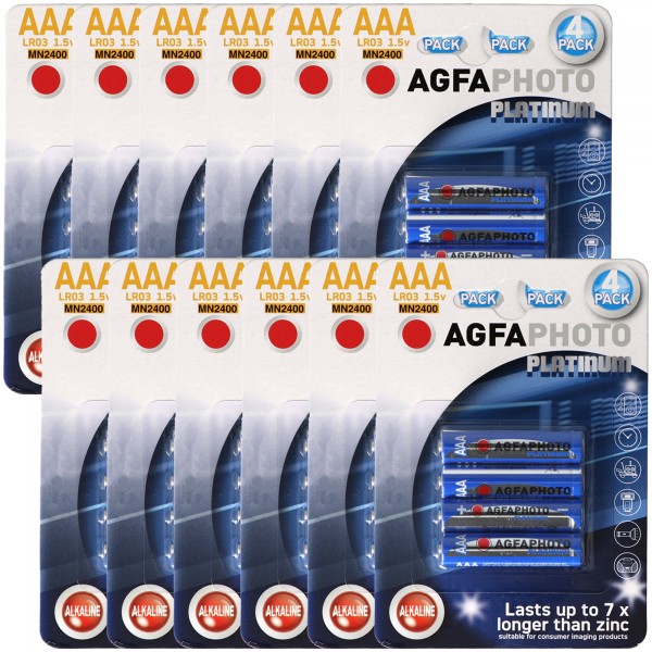 12 piles alcalines AgfaPhoto Micro AAA LR03, pack de 4, platine