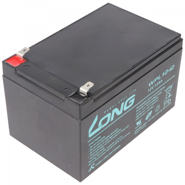 Batterie plomb-polaire Kung Long WPL12-12 F2 Longlife, 12V, 12Ah avec connexion Faston 6,3 mm