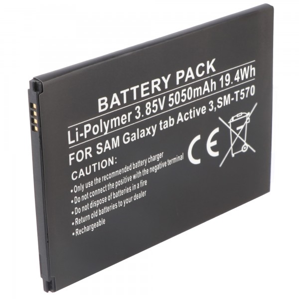 Batterie adaptée pour Samsung Galaxy Tab Active 3, SM-T570, Li-Polymer, 3.85V, 5050mAh, 19.4Wh