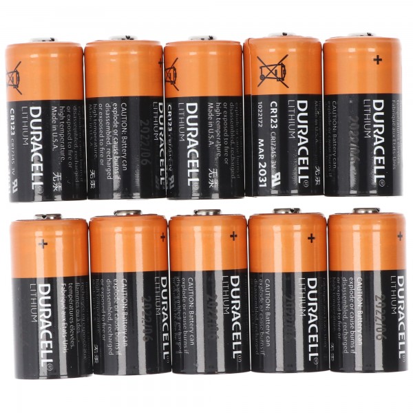10 piles lithium Duracell CR123A, 3V, pile photo CR123 A, en bande pratique de 10