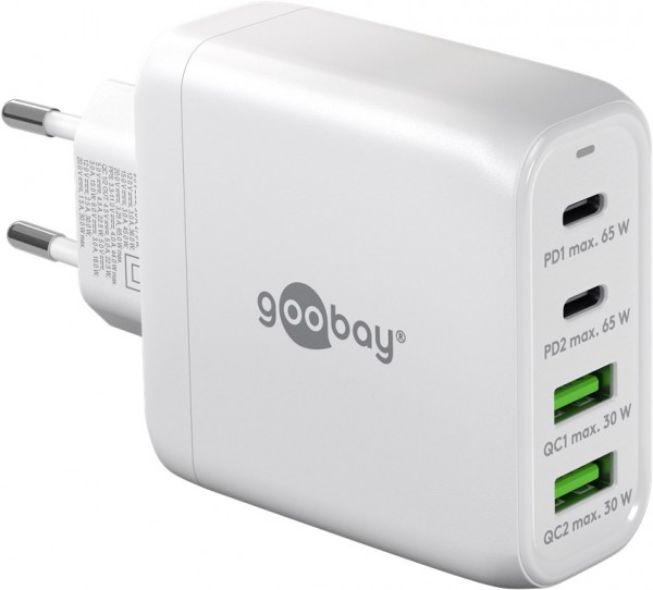 Goobay Chargeur rapide multiport USB-C™ PD (68 W) blanc - 2x ports USB-C™ (Power Delivery) et 2x ports USB-A (Quick Charge) - blanc