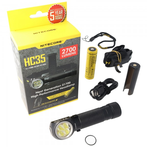 Lampe de poche LED Nitecore HC35 avec une puissance maximale de 2700 lumens, y compris une batterie Li-ion NL2740HP