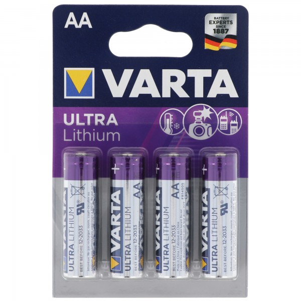 Varta Ultra Lithium Mignon AA, Piles Varta Lithium, 6106, 1,5 V, blister de 4