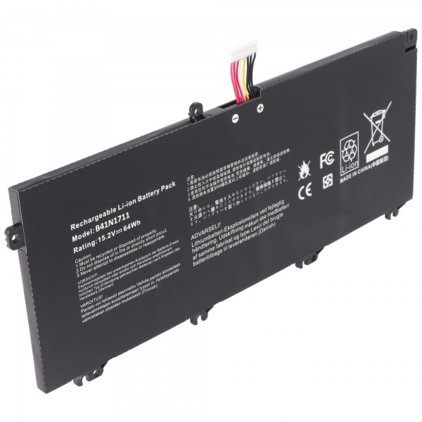 Batterie adaptée pour ASUS FX503VM, Li-Polymer, 15.2V, 4240mAh, 64Wh, noir
