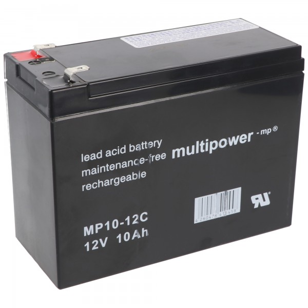Multipower MP10-12C Batterie Fil PB 12V 10Ah Cycle Cycle Solide, 12 Volt, Multipower, Batterie au plomb Gel AGM, Batteries