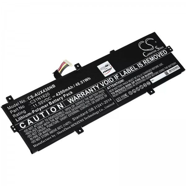 Batterie pour ordinateur portable Asus ZenBook UX430UA-GV265T, UX430UA-GV272T, type C31N1620 - 11,55V - 4200 mAh